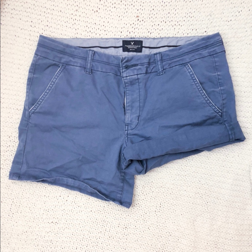 Stretchy mid rise blue shorts